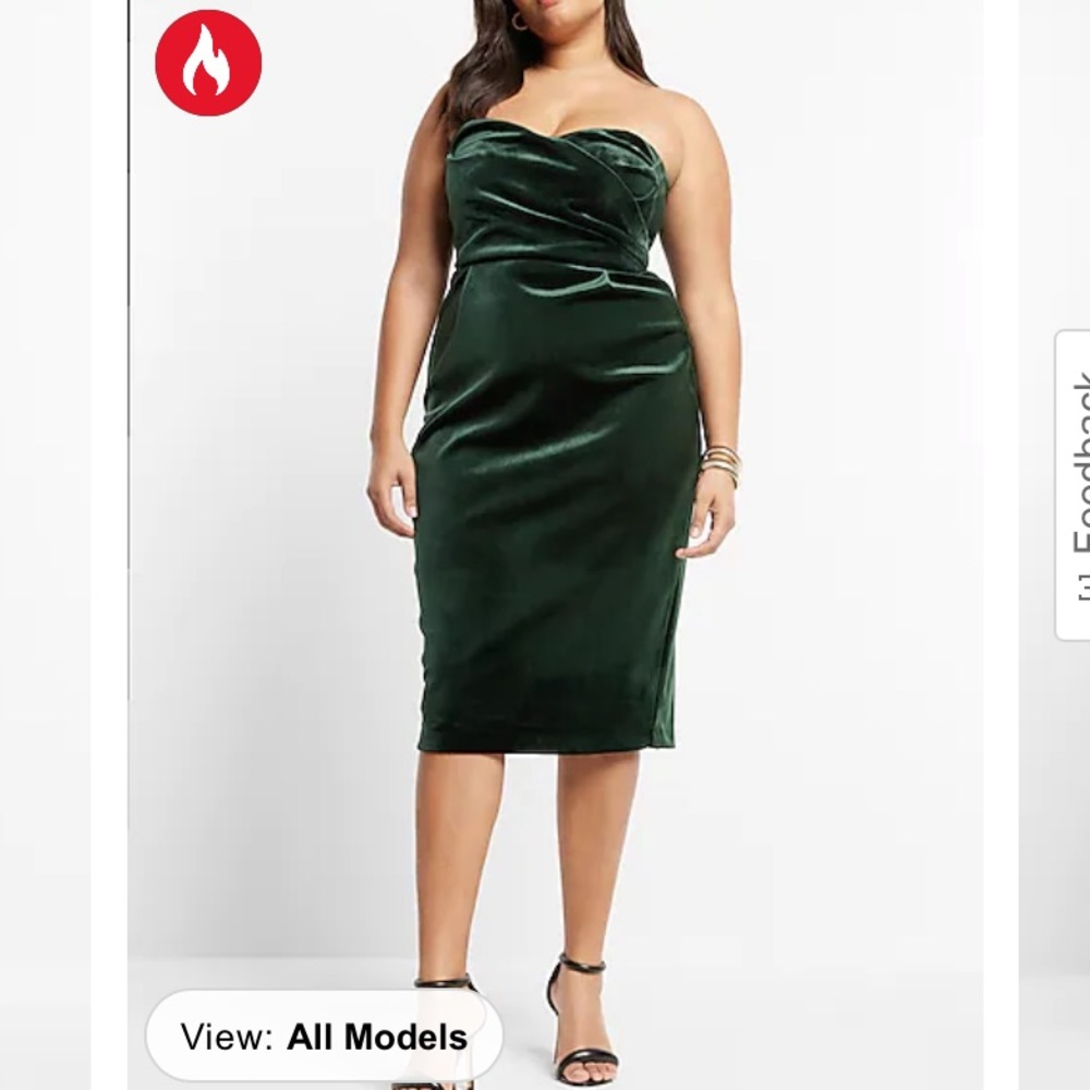 Express Strapless Dark Green Velvet Dress